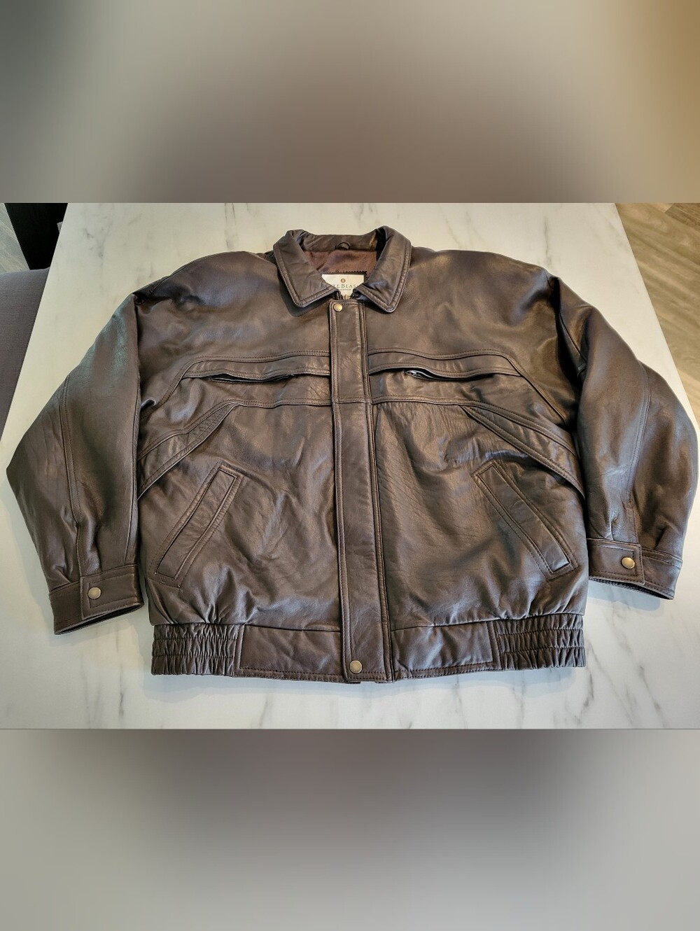 Vtg 90s Bill Blass Leather Bomber Jacket Mens XXL